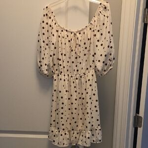 Sienna Sky Cream Mini Dress with Brown Polka Dots Sz Small